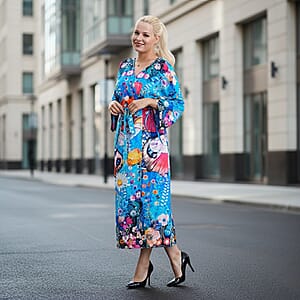 TAMSY Multi Bee Placement Print Kimono with Fabric Belt - One Size Fits Most