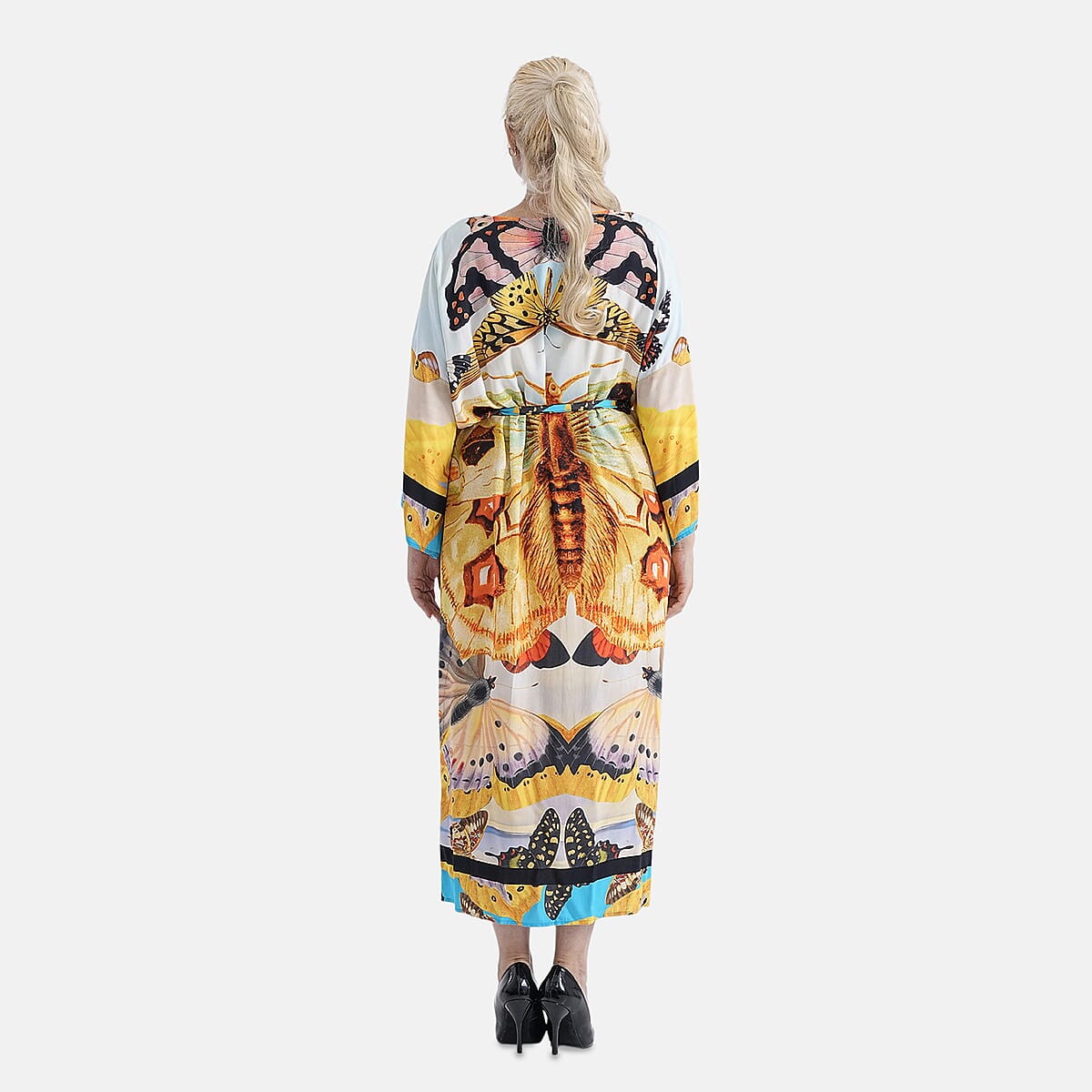 TAMSY Multi Moth Placement Print Kimono with Fabric Belt - One Size Fits Most image number 2