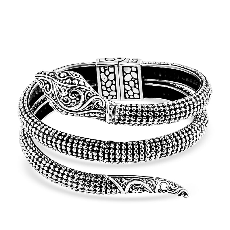 D'Joy Bali Legacy Serpent Bangle Bracelet in Sterling Silver (7.25 In) 41.40 Grams