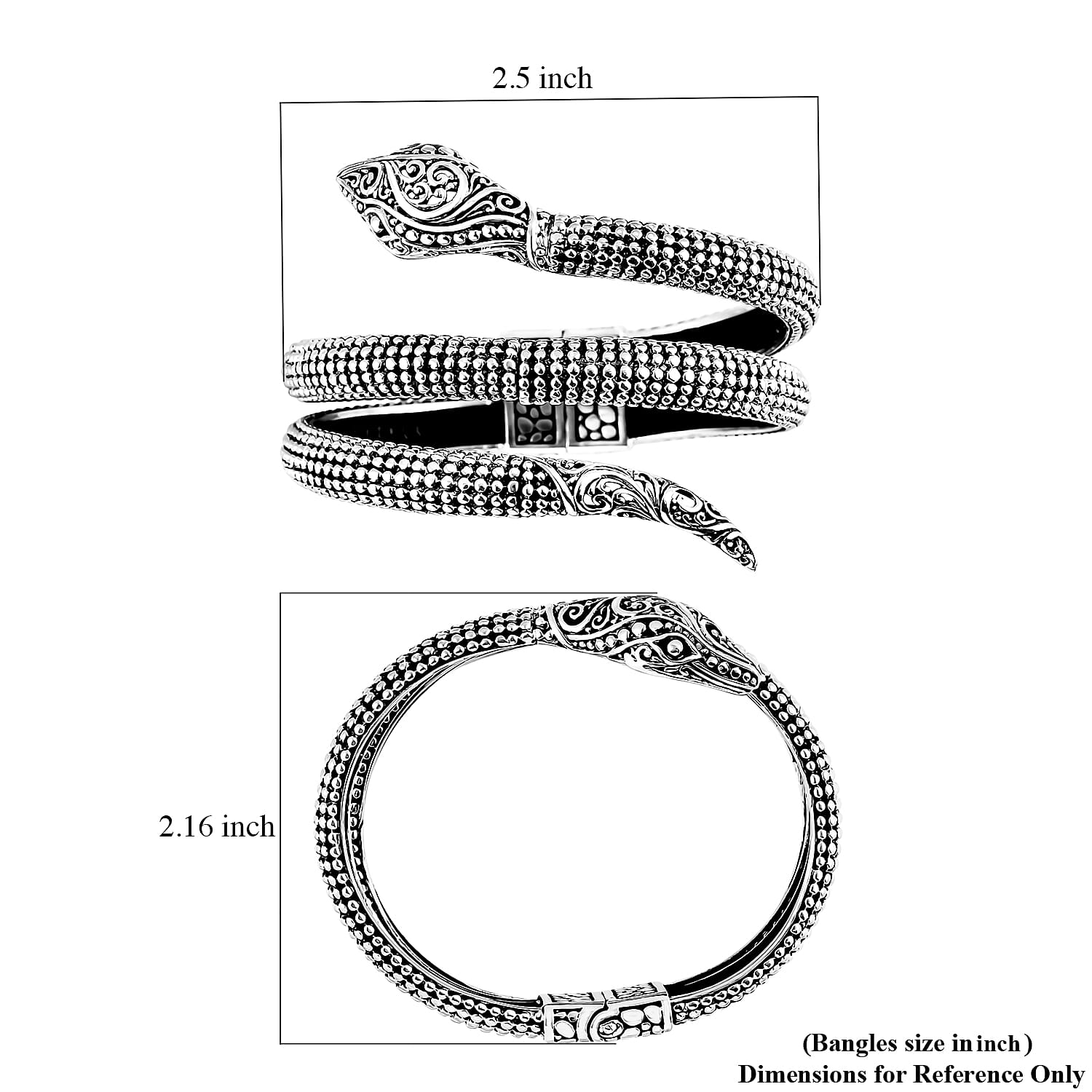 Bali Legacy Snake Bangle Bracelet in Sterling Silver (7.25 In) 41.40 Grams