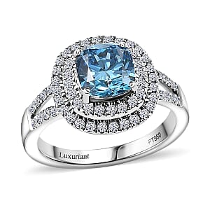 IGI Certified Luxuriant Lab Grown Blue Diamond IR VS and Lab Grown Diamond 2.00 ctw Ring in 950 Platinum (Size 10.0) 5.75 Grams