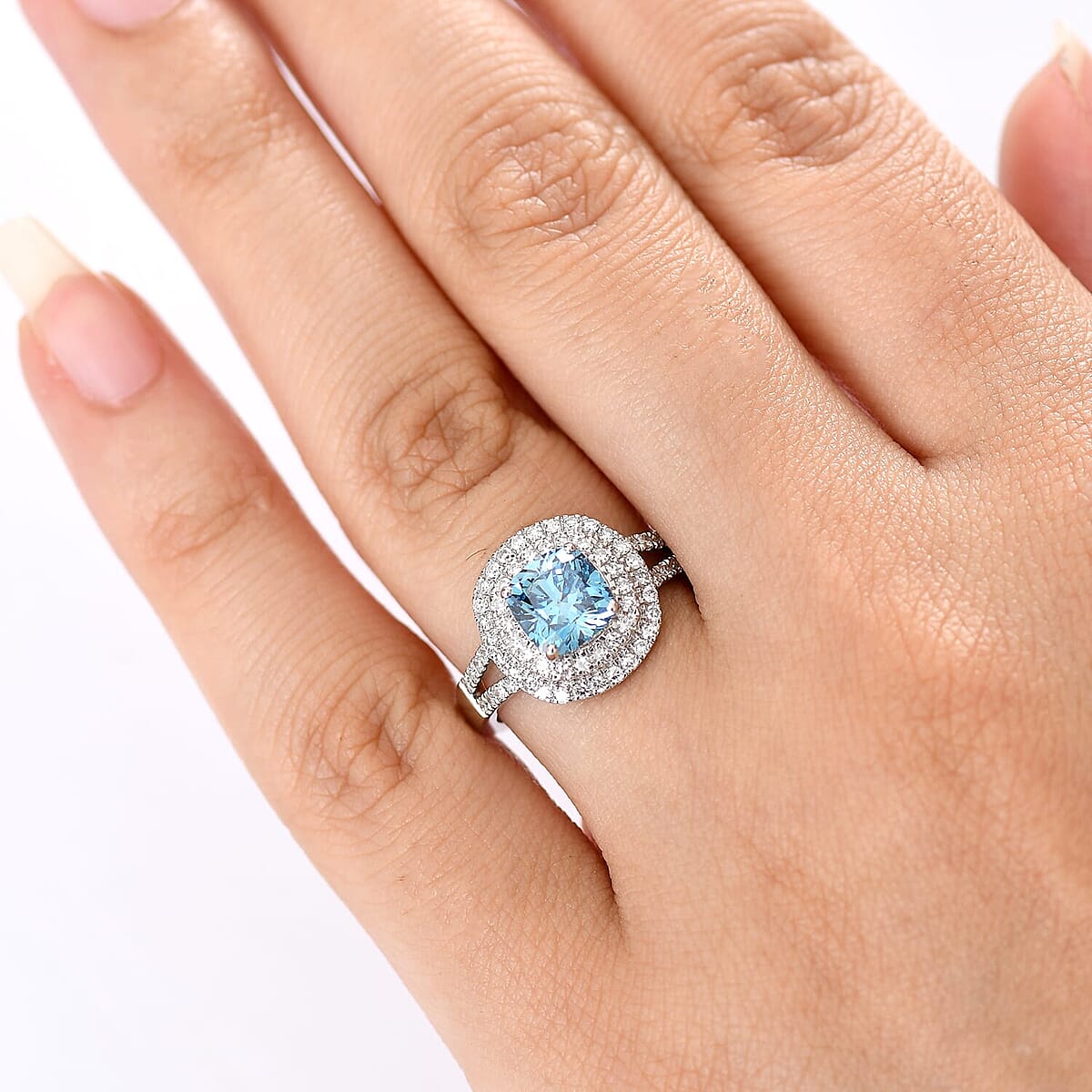 IGI Certified Luxuriant Lab Grown Blue Diamond IR VS and Lab Grown Diamond 2.00 ctw Ring in 950 Platinum (Size 10.0) 5.75 Grams image number 3