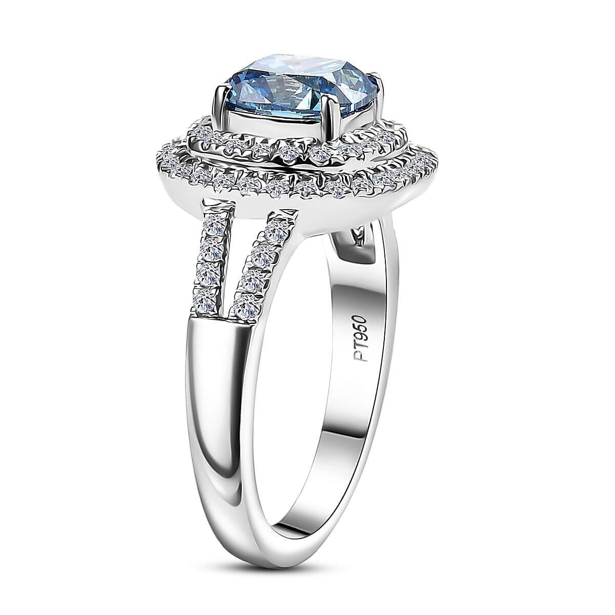 SGL Certified Luxuriant Lab Grown Blue Diamond IR VS and Lab Grown Diamond 2.00 ctw Ring in 950 Platinum (Size 10.0) 5.75 Grams