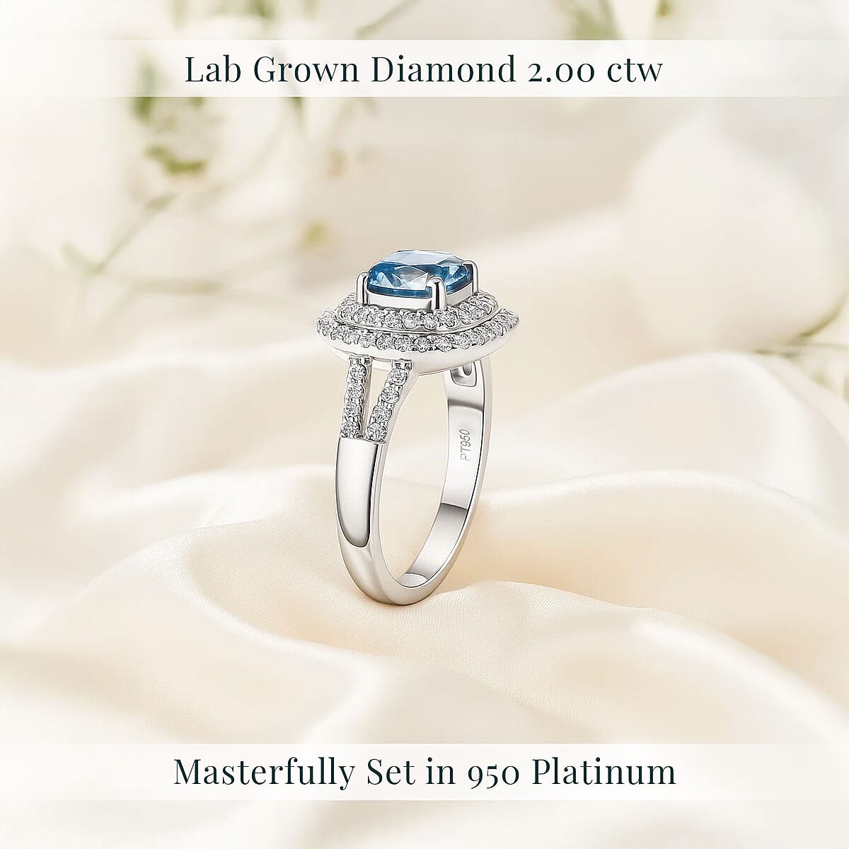 IGI Certified Luxuriant Lab Grown Blue Diamond IR VS and Lab Grown Diamond 2.00 ctw Ring in 950 Platinum (Size 6.0) 5.75 Grams image number 3