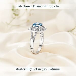 IGI Certified Luxuriant Lab Grown Blue Diamond IR VS and Lab Grown Diamond 2.00 ctw Ring in 950 Platinum (Size 6.0) 5.75 Grams