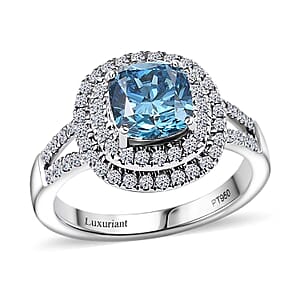 IGI Certified Luxuriant Lab Grown Blue Diamond IR VS and Lab Grown Diamond 2.00 ctw Ring in 950 Platinum (Size 8.0) 5.75 Grams