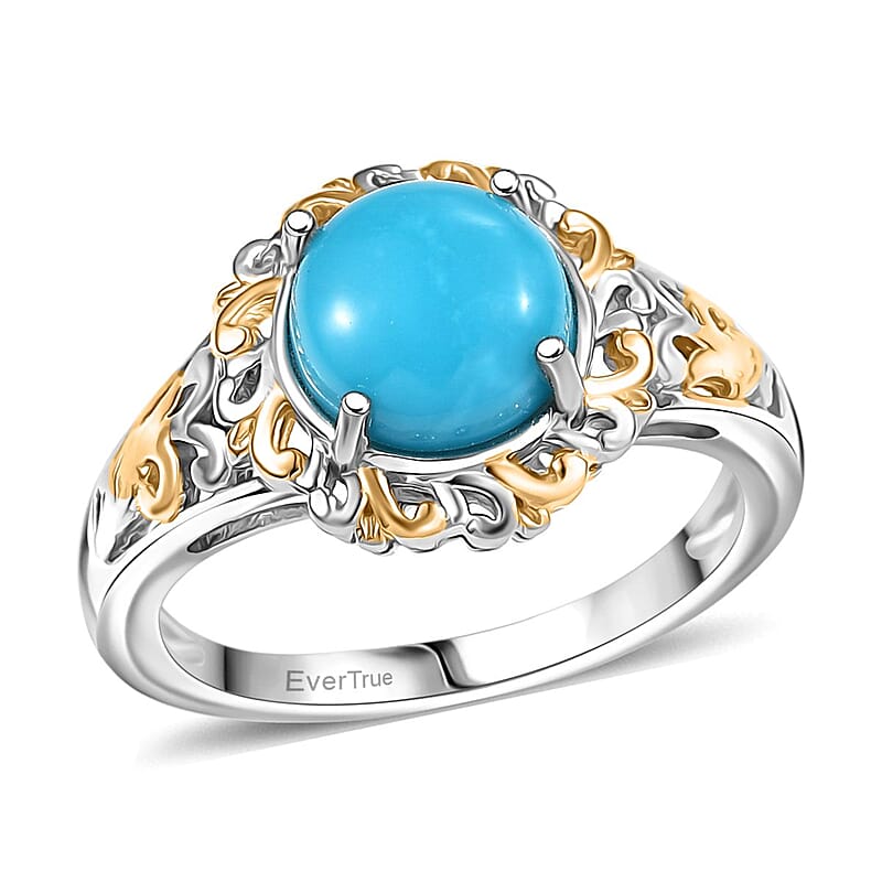 EverTrue Sleeping Beauty Turquoise 1.80 ctw Regal Oasis Ring in 18K YG Plated and Platinum Bond (Size 10.0)
