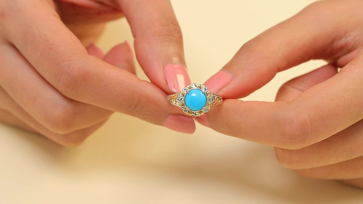 EverTrue Sleeping Beauty Turquoise Ring in 18K YG Plated and Platinum Bond (Size 10.0) 1.80 ctw