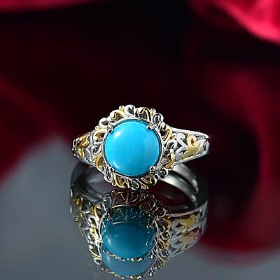 EverTrue Sleeping Beauty Turquoise 1.80 ctw Regal Oasis Ring in 18K YG Plated and Platinum Bond (Size 10.0)