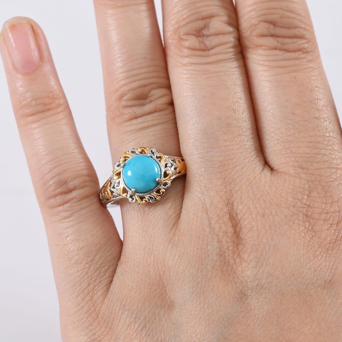 EverTrue Sleeping Beauty Turquoise 1.80 ctw Ring in 18K YG Plated and Platinum Bond (Size 10.0) image number 2