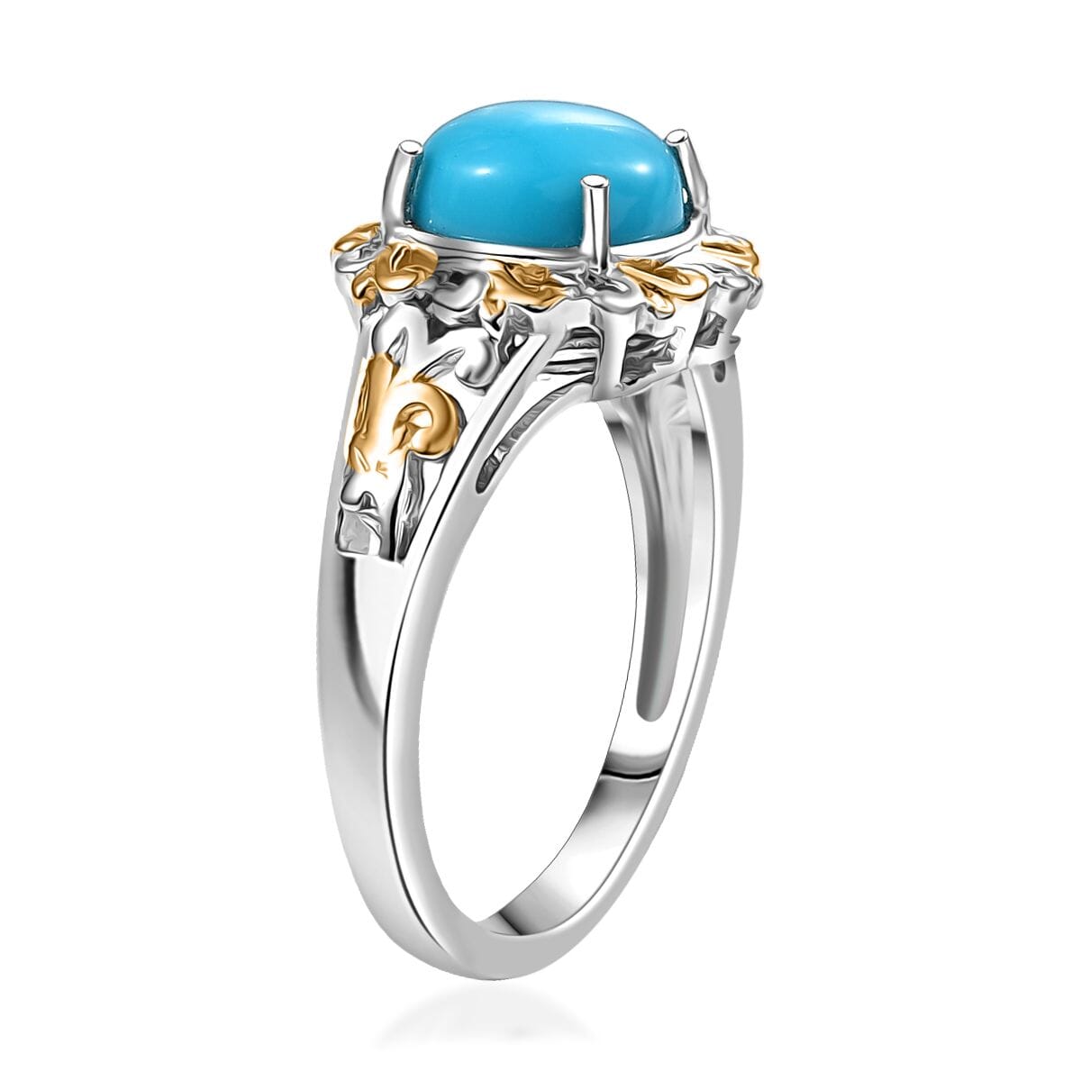 EverTrue Sleeping Beauty Turquoise 1.80 ctw Ring in 18K YG Plated and Platinum Bond (Size 10.0) image number 3