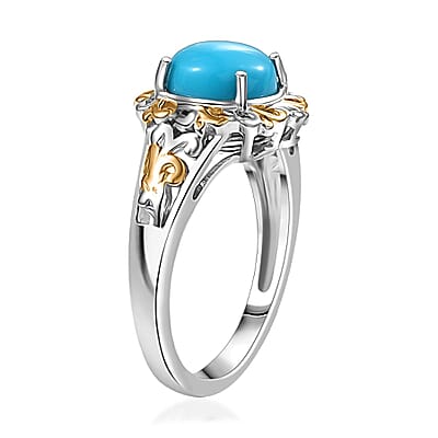 EverTrue Sleeping Beauty Turquoise 1.80 ctw Regal Oasis Ring in 18K YG Plated and Platinum Bond (Size 10.0)
