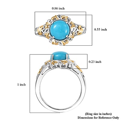 EverTrue Sleeping Beauty Turquoise 1.80 ctw Regal Oasis Ring in 18K YG Plated and Platinum Bond (Size 10.0)