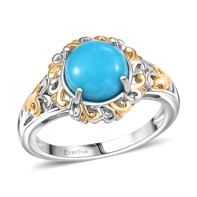 EverTrue Sleeping Beauty Turquoise 1.80 ctw Regal Oasis Ring in 18K YG Plated and Platinum Bond (Size 6.0)
