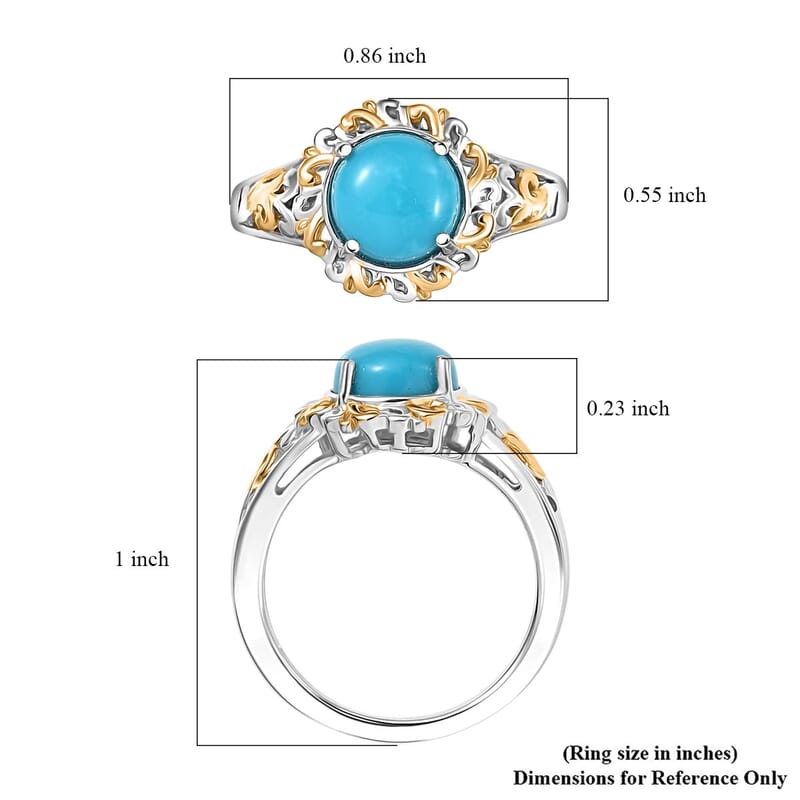 EverTrue Sleeping Beauty Turquoise 1.80 ctw Regal Oasis Ring in 18K YG Plated and Platinum Bond (Size 6.0)