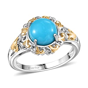 EverTrue Sleeping Beauty Turquoise 1.80 ctw Regal Oasis Ring in 18K YG Plated and Platinum Bond (Size 8.0)