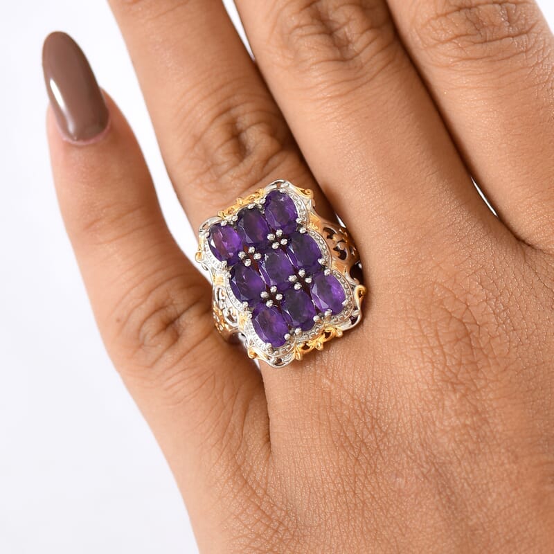 EverTrue African Amethyst Cluster Ring in 18K YG Plated and Platinum Bond 3.70 ctw (Size 10.0)