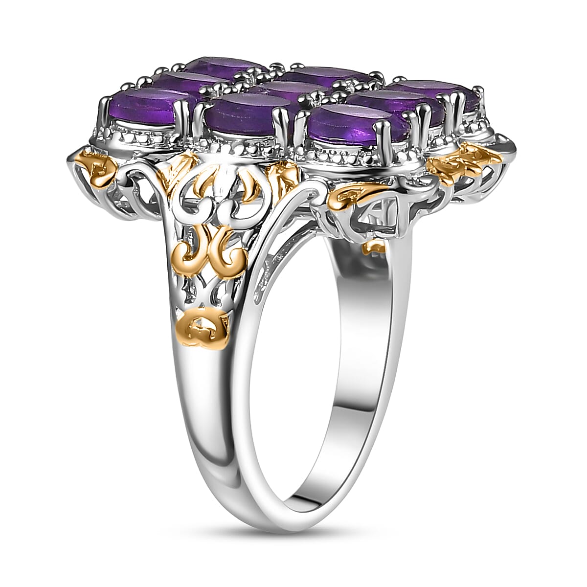 EverTrue African Amethyst Cluster Ring in 18K YG Plated and Platinum Bond 3.70 ctw (Size 10.0)
