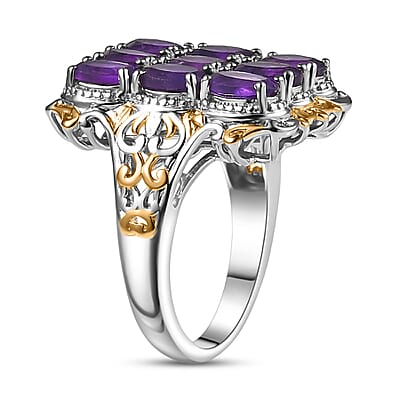 EverTrue African Amethyst Cluster Ring in 18K YG Plated and Platinum Bond 3.70 ctw (Size 10.0)