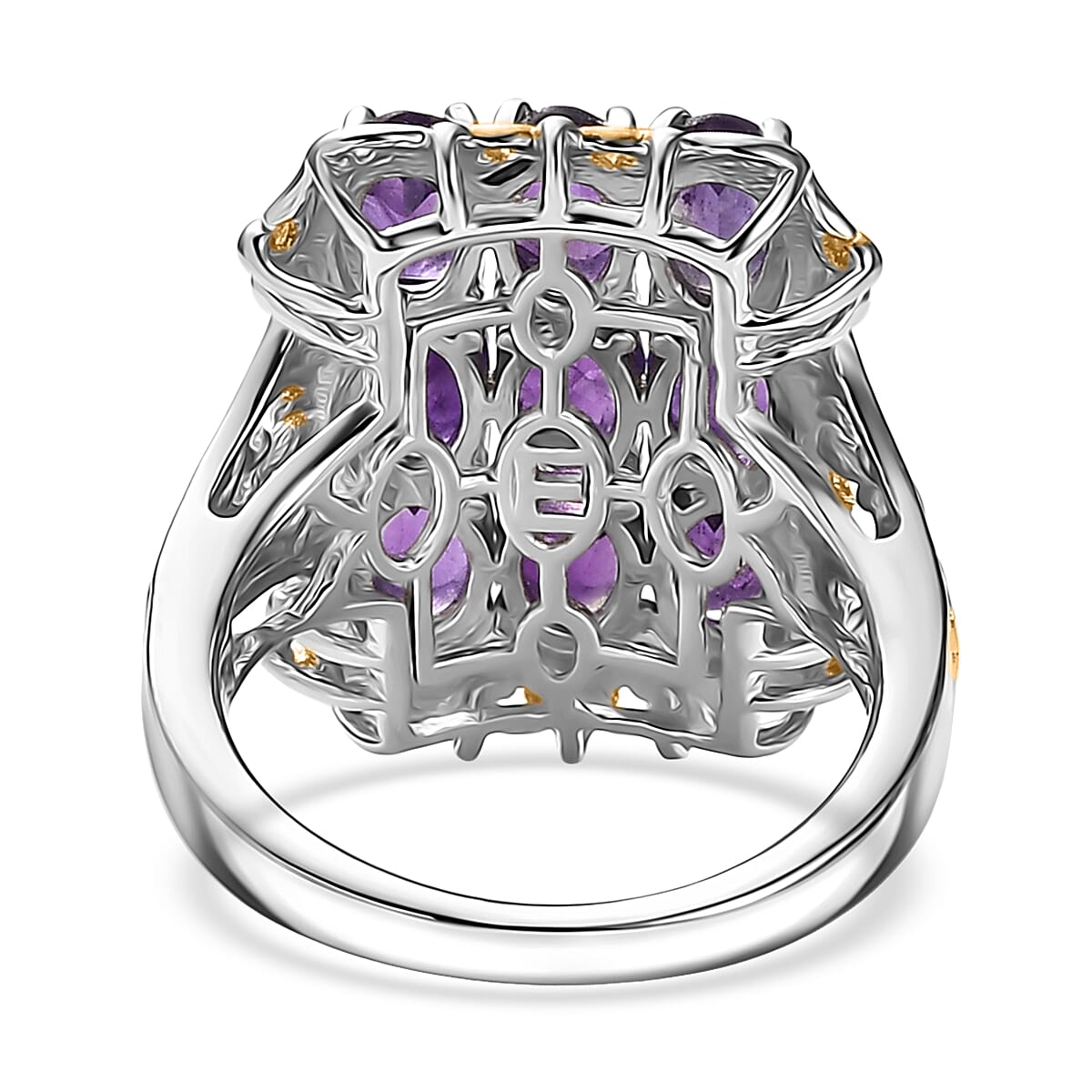 EverTrue African Amethyst Cluster Ring in 18K YG Plated and Platinum Bond 3.70 ctw (Size 10.0)