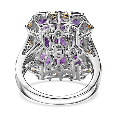 EverTrue African Amethyst Cluster Ring in 18K YG Plated and Platinum Bond 3.70 ctw (Size 10.0)