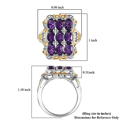 EverTrue African Amethyst Cluster Ring in 18K YG Plated and Platinum Bond 3.70 ctw (Size 10.0)