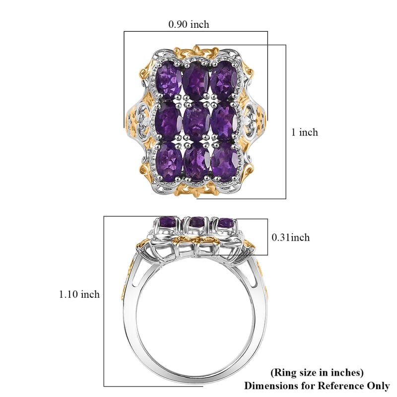 EverTrue African Amethyst Cluster Ring in 18K YG Plated and Platinum Bond 3.70 ctw (Size 10.0)