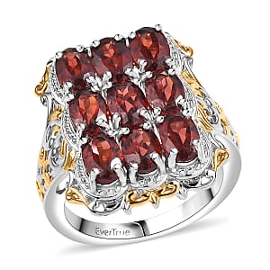 EverTrue Mozambique Garnet 4.25 ctw Ring in 18K YG Plated and Platinum Bond (Size 10.0)