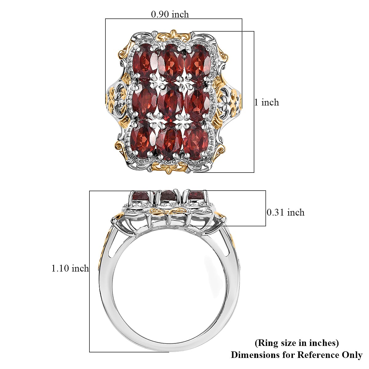 EverTrue Mozambique Garnet 4.25 ctw Ring in 18K YG Plated and Platinum Bond (Size 10.0) image number 5