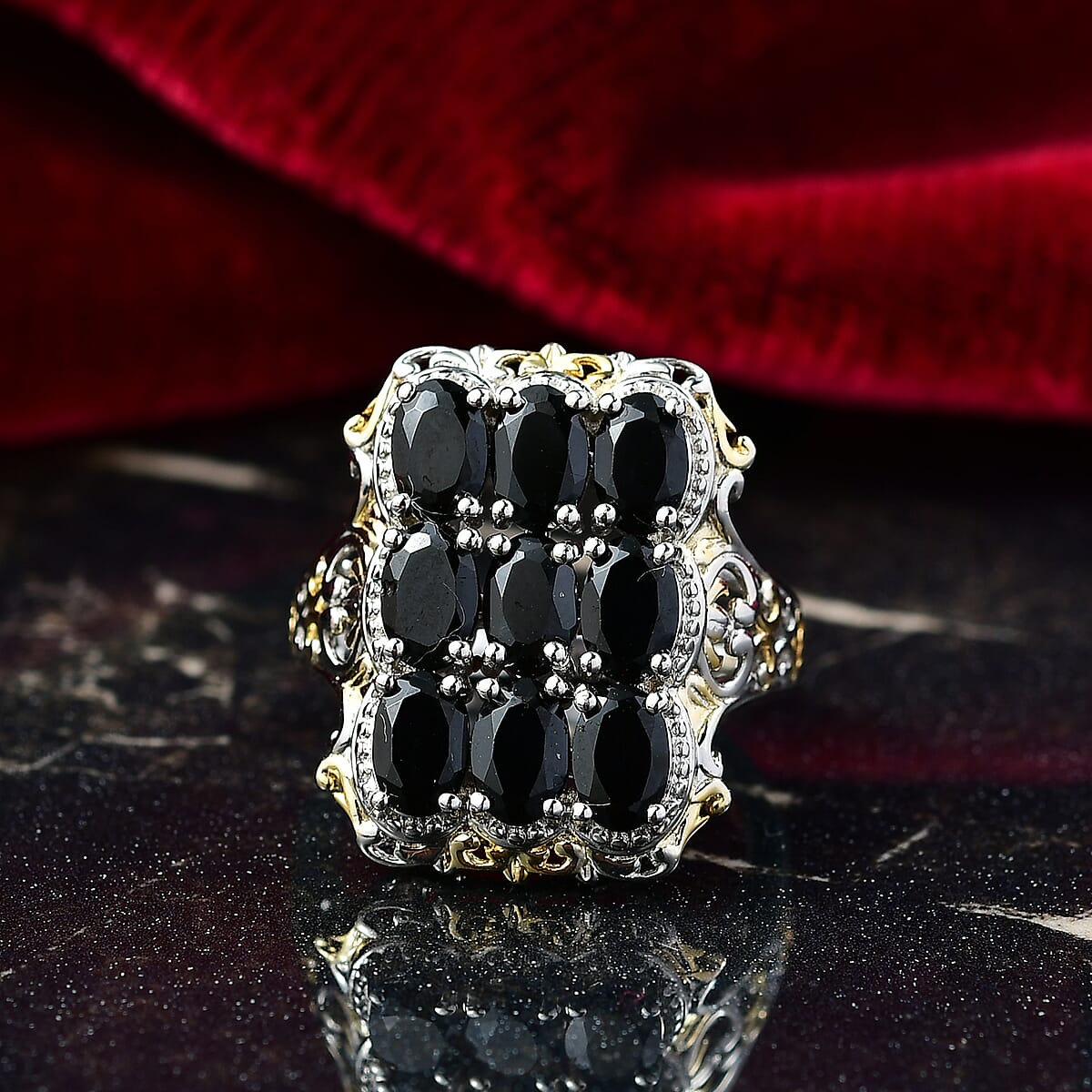 EverTrue Thai Black Spinel 5.10 ctw Ring in 18K YG Plated and Platinum Bond (Size 6.0) image number 1