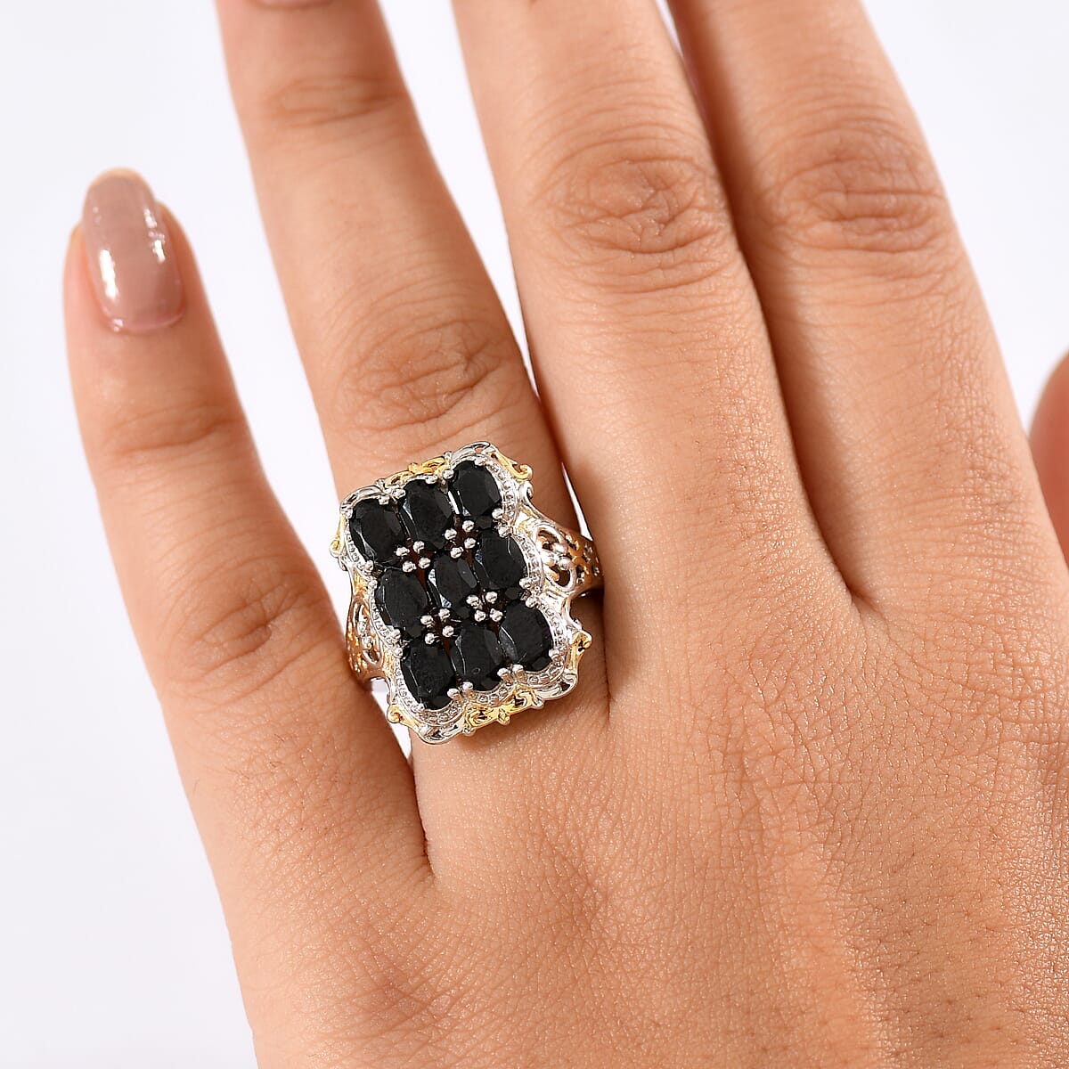 EverTrue Thai Black Spinel 5.10 ctw Ring in 18K YG Plated and Platinum Bond (Size 6.0) image number 2