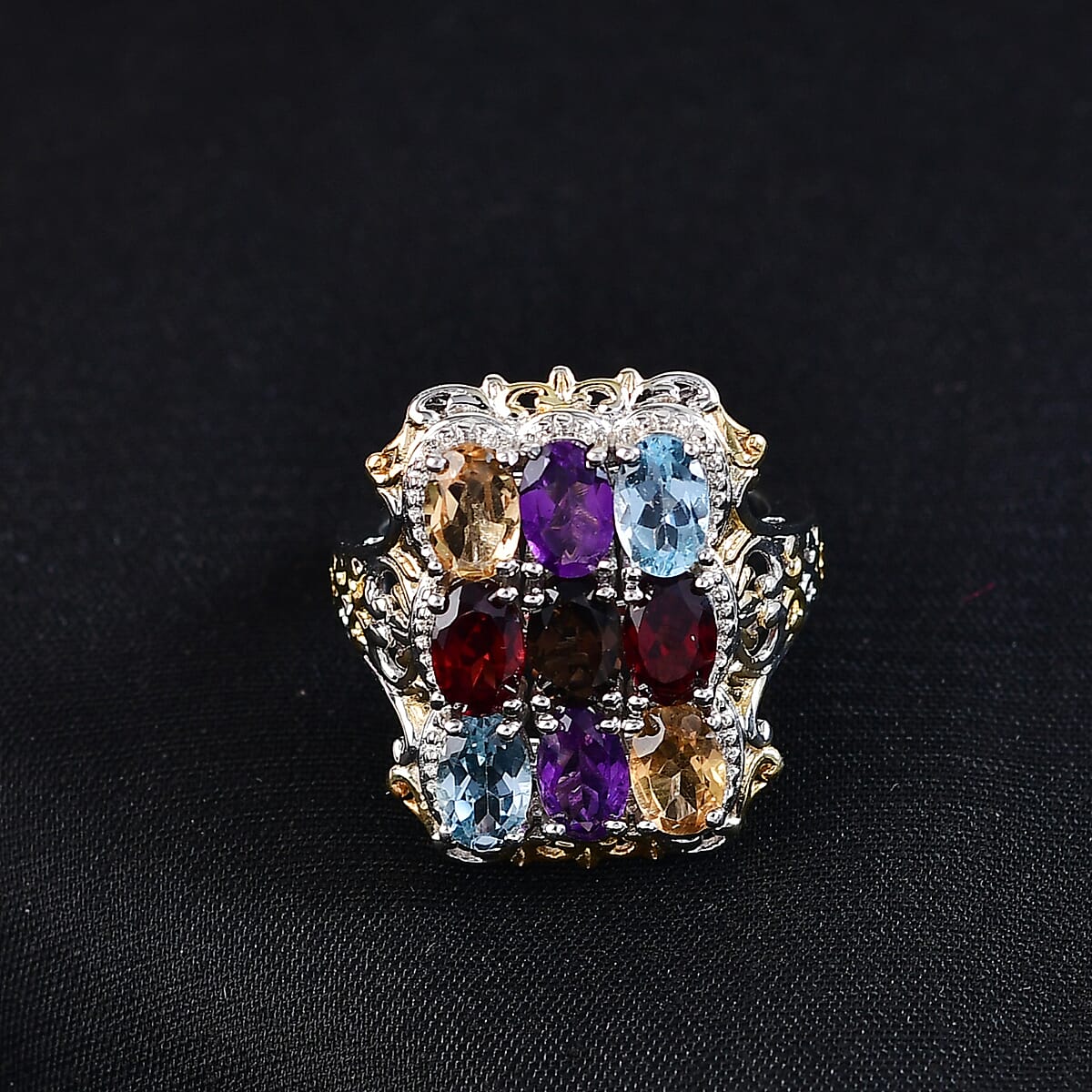 EverTrue Multi Gemstone Cluster Ring in 18K YG Plated and Platinum Bond 3.70 ctw (Size 10.0) image number 1