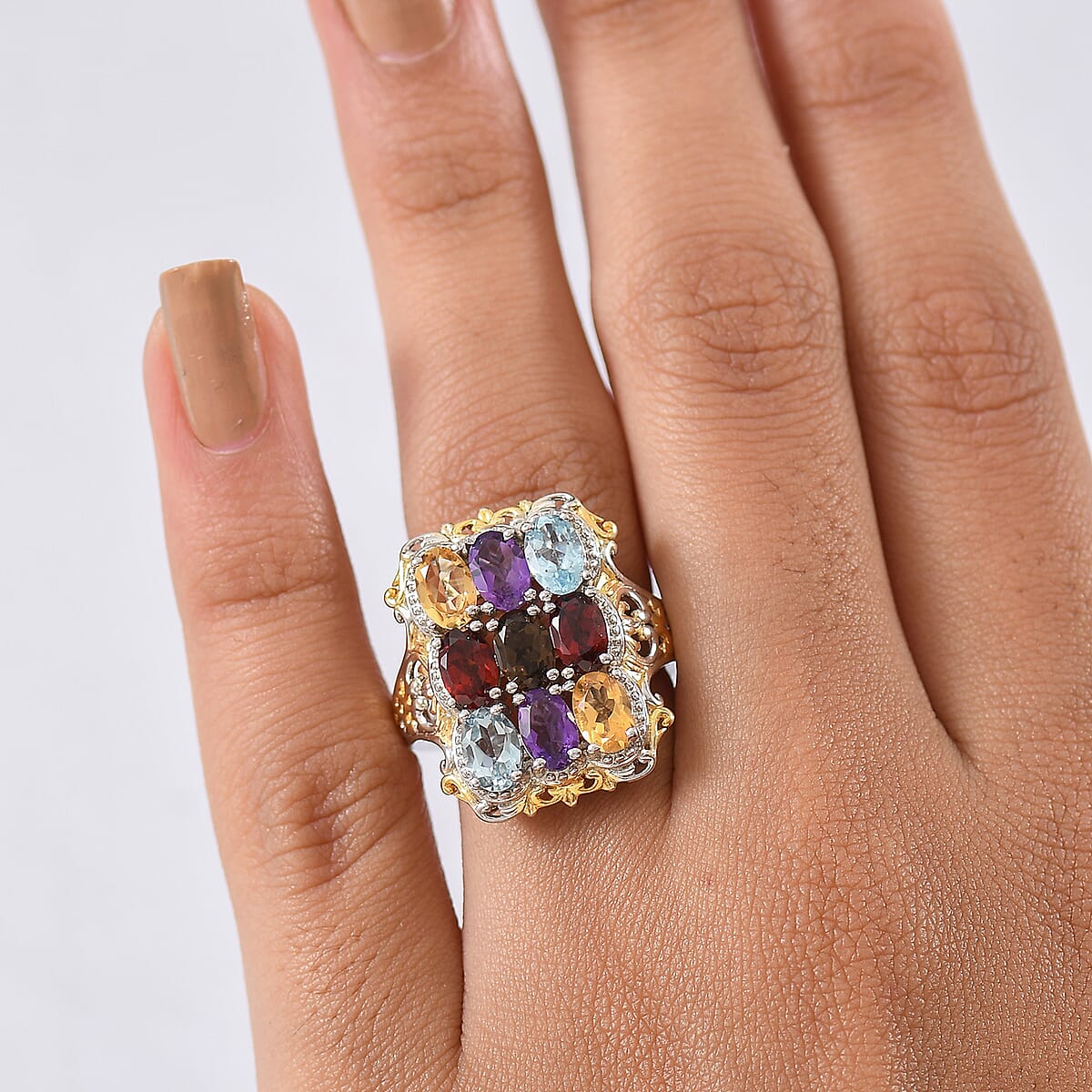 EverTrue Multi Gemstone Cluster Ring in 18K YG Plated and Platinum Bond 3.70 ctw (Size 10.0) image number 2