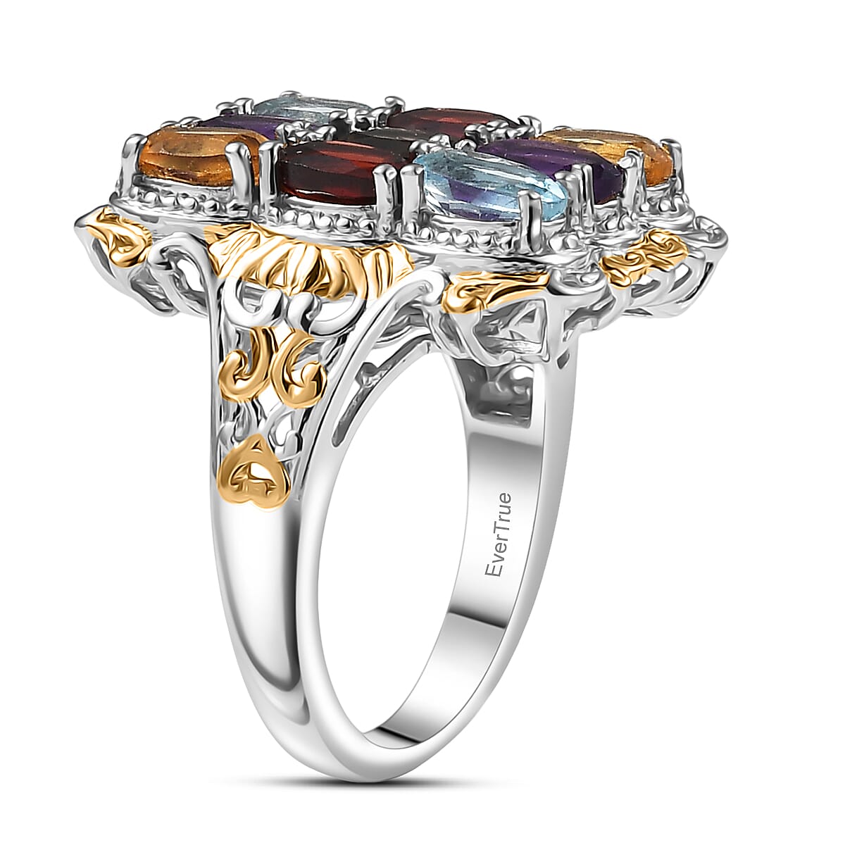 EverTrue Multi Gemstone Cluster Ring in 18K YG Plated and Platinum Bond 3.70 ctw (Size 10.0) image number 3