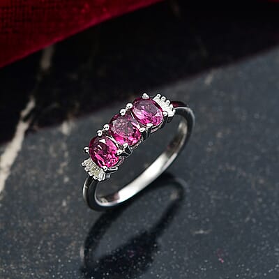 D'Joy Premium Radiant Ember Garnet and Diamond 1.35 ctw Ballerina Ring in Platinum Over Sterling Silver (Size 10.0)