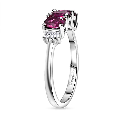 D'Joy Premium Radiant Ember Garnet and Diamond 1.35 ctw Ballerina Ring in Platinum Over Sterling Silver (Size 10.0)