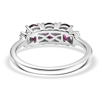 D'Joy Premium Radiant Ember Garnet and Diamond 1.35 ctw Ballerina Ring in Platinum Over Sterling Silver (Size 10.0)
