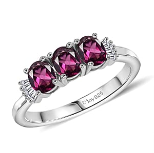 D'Joy Premium Radiant Ember Garnet and Diamond 1.35 ctw Ballerina Ring in Platinum Over Sterling Silver (Size 8.0)
