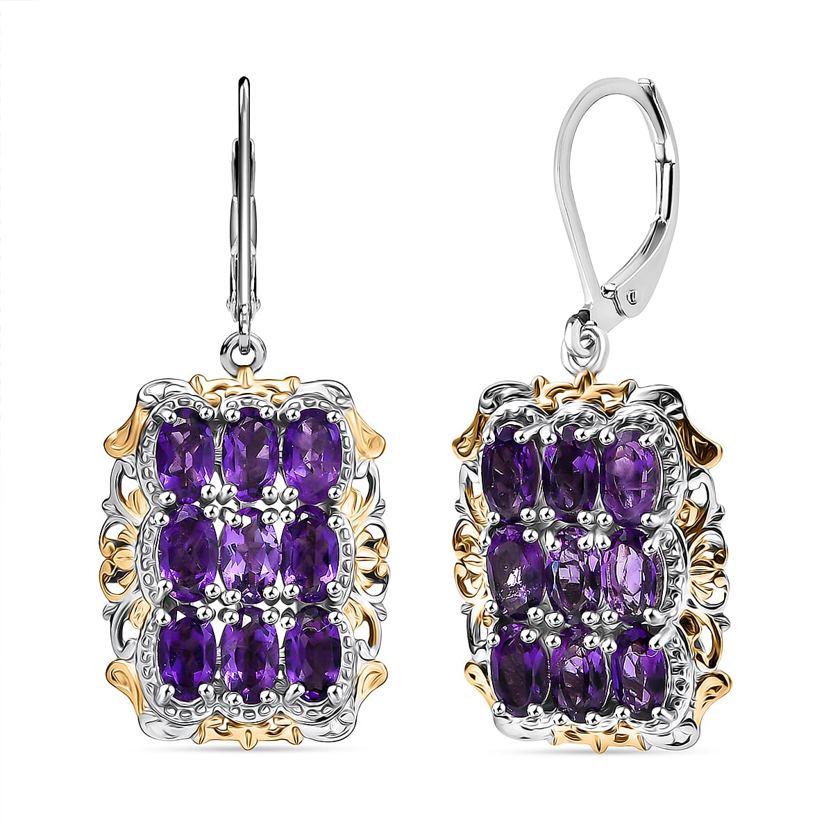 EverTrue African Amethyst Cluster Earring in 18K YG Plated and Platinum Bond 4.50 ctw image number 0