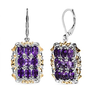 EverTrue African Amethyst Cluster Earring in 18K YG Plated and Platinum Bond 4.50 ctw