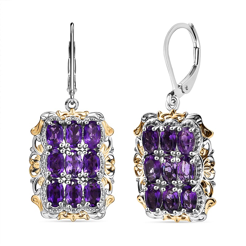 EverTrue African Amethyst Cluster Earring in 18K YG Plated and Platinum Bond 4.50 ctw