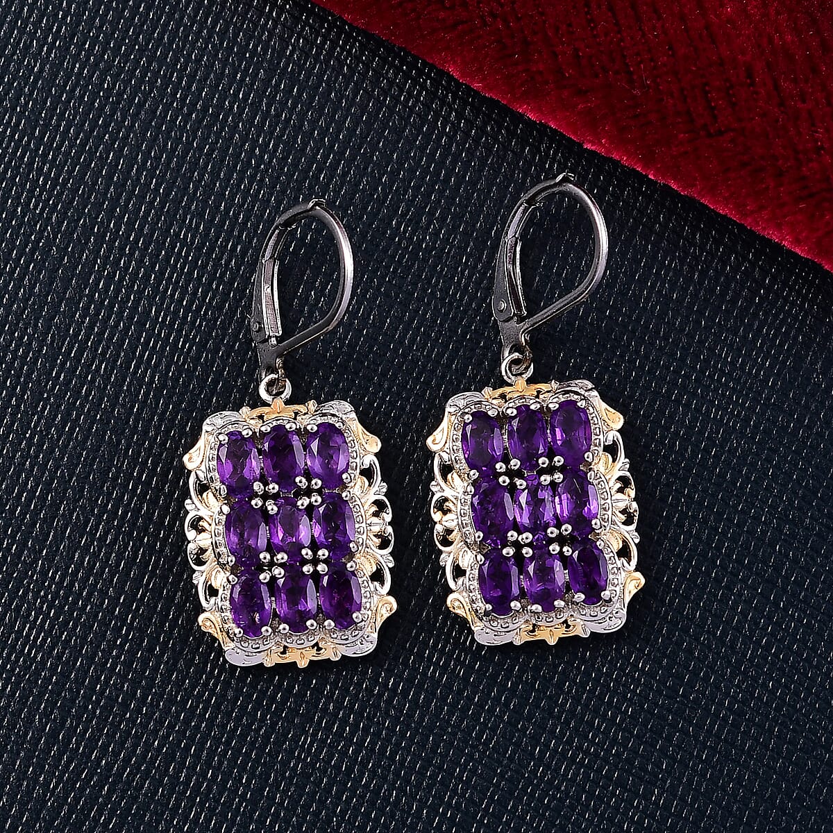 EverTrue African Amethyst Cluster Earring in 18K YG Plated and Platinum Bond 4.50 ctw image number 1
