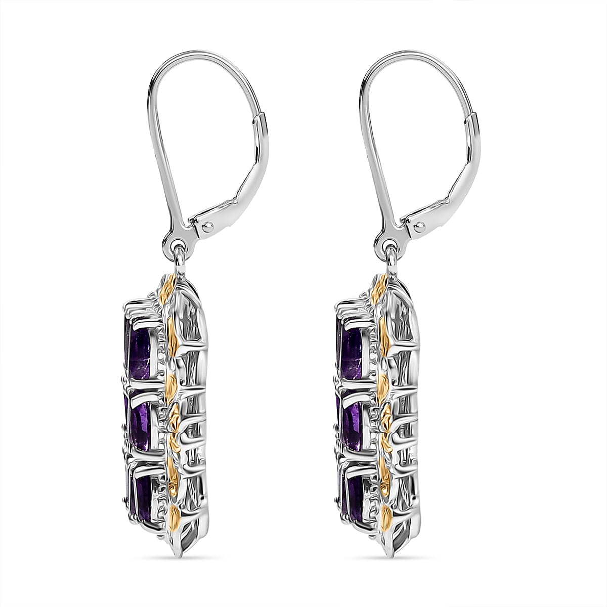 EverTrue African Amethyst Cluster Earring in 18K YG Plated and Platinum Bond 4.50 ctw image number 3