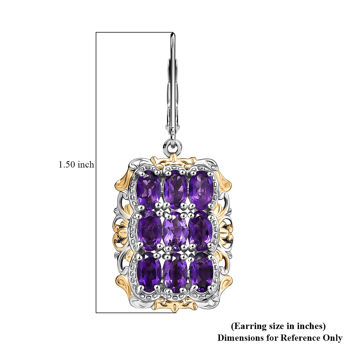 EverTrue African Amethyst Cluster Earring in 18K YG Plated and Platinum Bond 4.50 ctw image number 5