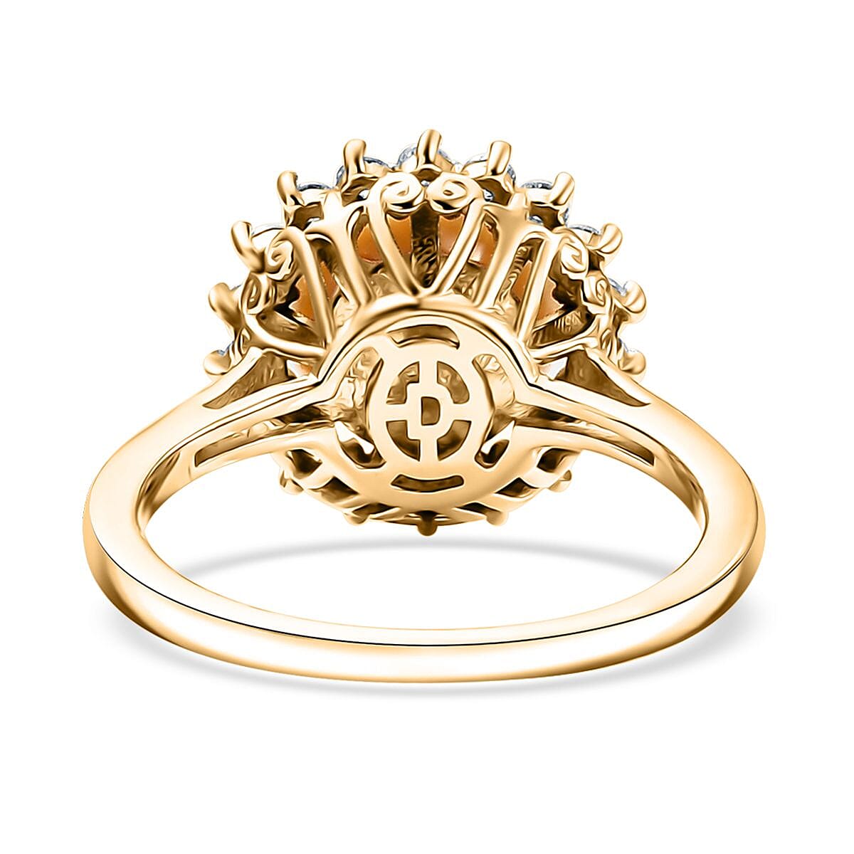 D'Joy South Sea Golden Pearl and Moissanite 0.55 ctw Sunburst Ring in 18K Vermeil Yellow Gold Over Sterling Silver (Size 10.0)