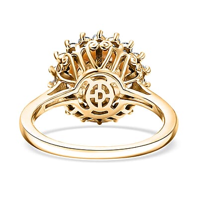 D'Joy South Sea Golden Pearl and Moissanite 0.55 ctw Sunburst Ring in 18K Vermeil Yellow Gold Over Sterling Silver (Size 10.0)