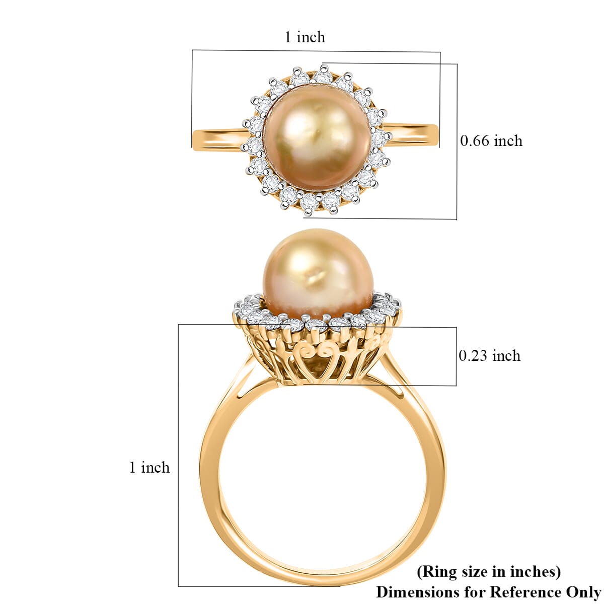 D'Joy South Sea Golden Pearl and Moissanite 0.55 ctw Sunburst Ring in 18K Vermeil Yellow Gold Over Sterling Silver (Size 10.0) image number 5