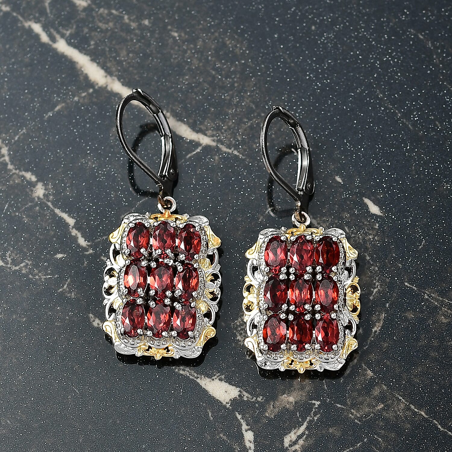 EverTrue Mozambique Garnet 4.50 ctw Earrings in 18K YG Plated with Platinum Bond and Stainless Steel
