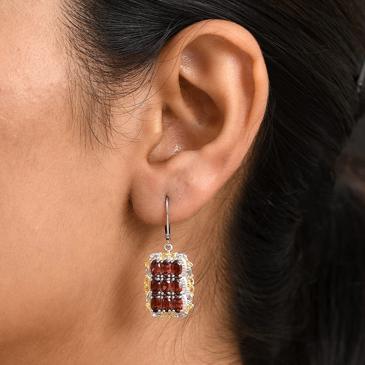EverTrue Mozambique Garnet 4.50 ctw Earrings in 18K YG Plated with Platinum Bond and Stainless Steel image number 2