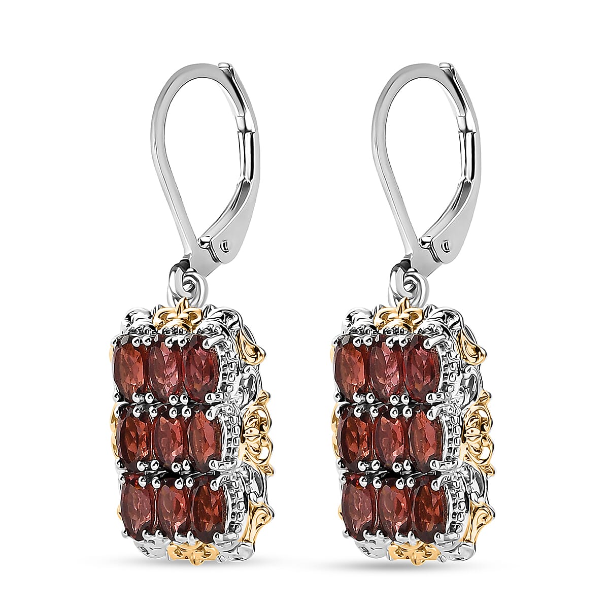 EverTrue Mozambique Garnet 4.50 ctw Earrings in 18K YG Plated with Platinum Bond and Stainless Steel